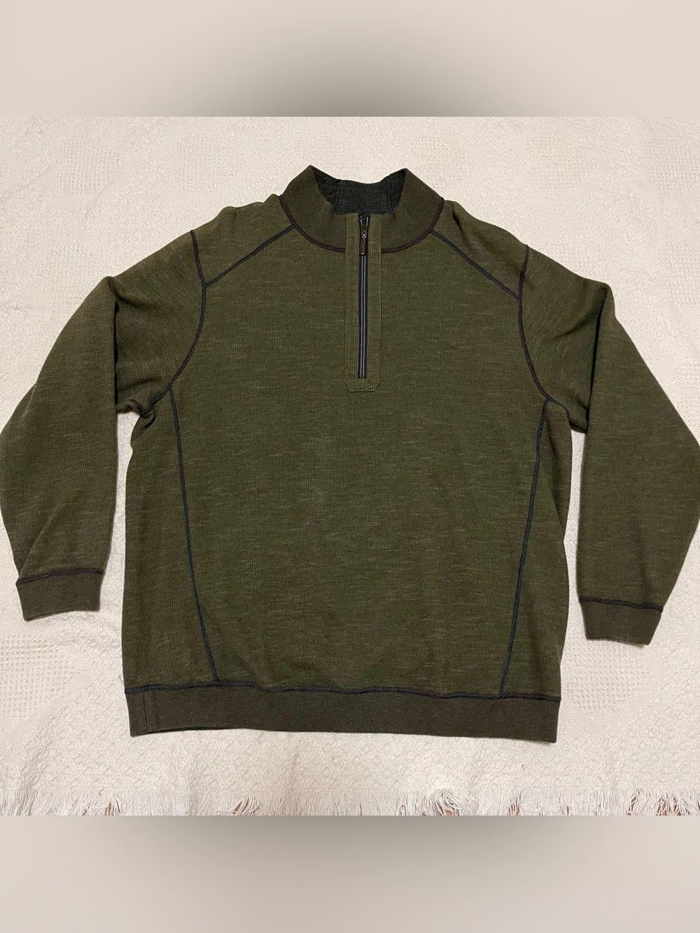 Tommy Bahama reversible Men's Olive Half-Zip Pullover Sweater size XL Tall
